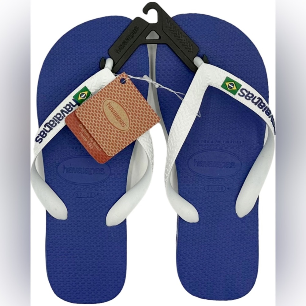 NWT Havaianas Flip Flops Sandals Blue Women’s 37-38 Brazil Brazil Logo Beach - Picture 7 of 10